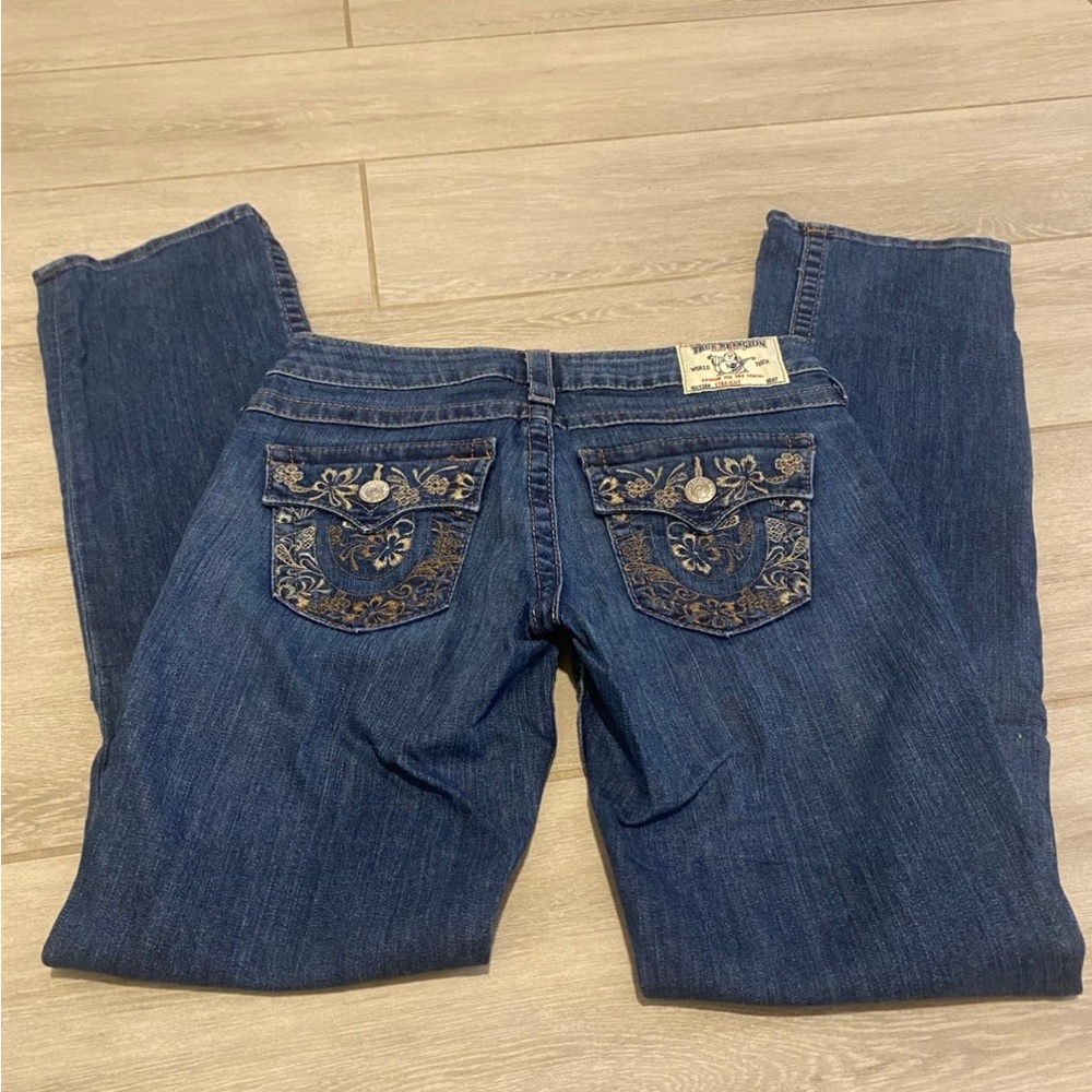 True Religion Women's Dark Blue embroidered floral Bootcut Jeans - Picture 2 of 4